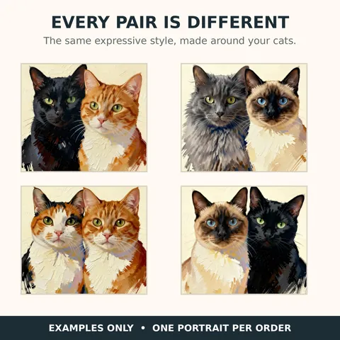 Four examples of paired cats in shared portraits