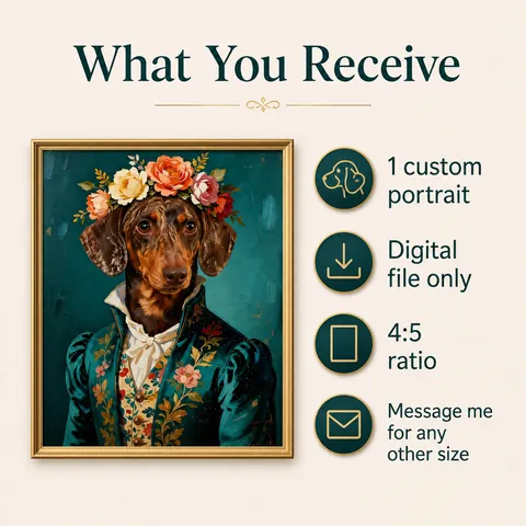 Dachshund artwork example with digital file information