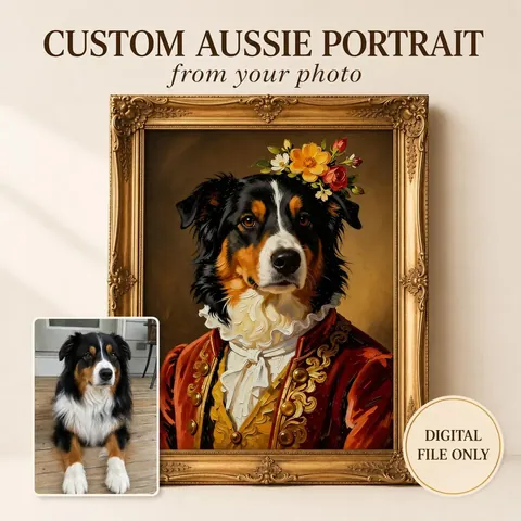 Australian Shepherd in an ornate regal outfit