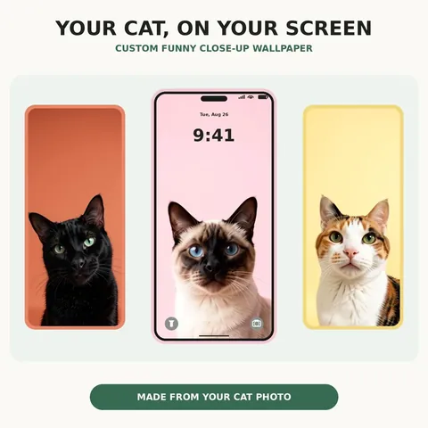 Cat close-up wallpapers on pastel phone mockups