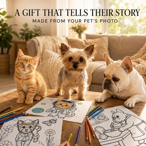 Pets beside examples of printable custom coloring pages